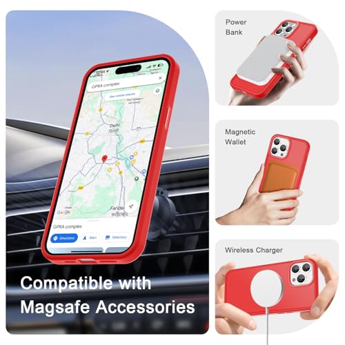 Image of YENAPOON for iPhone 14 Pro Max Case, Matte Magnetic Phone Cover [with 1 Screen Protector] [Support for MagSafe] [Shockproof Military Grade Protection] Translucent Frosted Back, Red