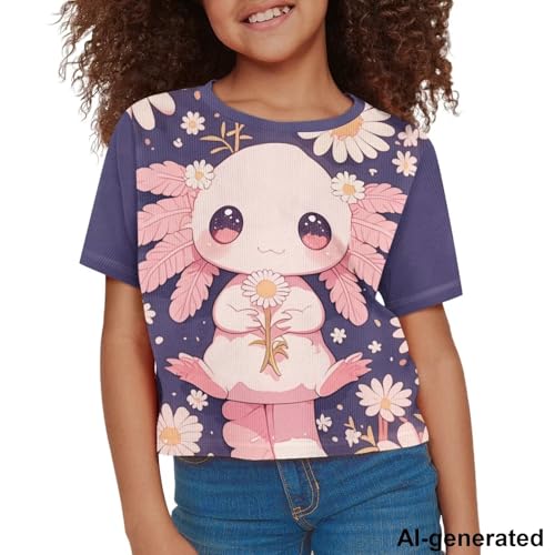 Image of Cute Crop Tops for Girls Short Sleeve Summer T Shirts Fashion Graphic Tees Crew Neck Pullover Tee 5-14 Years