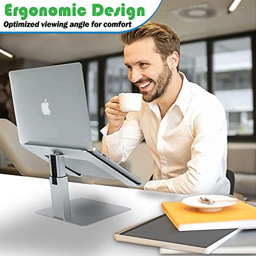 Adjustable Laptop Stand For Desk – Adjustable Height Adjustable Angle Laptop Riser Computer Stand For Desk - Aluminium Metal Laptop Holder - 11” To 17” Inch Mac Macbook Pro Air Dell Hp - Silver #TOP1