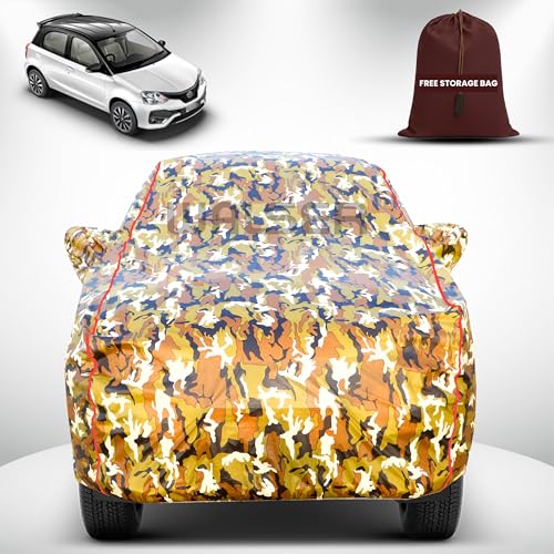 Image of Walser Waterproof Car Cover for Toyota Etios | All-Weather Full Car Body Protection | with Mirror & Antenna Pocket | Dustproof, Windproof & Anti-Scratch Lining, Camouflage