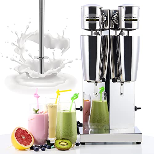 Milkshake Maker - Mezclador de bebidas de acero inoxidable de doble cabezal de 150 W con control de 2 velocidades, 18000 RPM, tazas de 750 ml para batidos y cócteles, ideal para cafeterías y bares