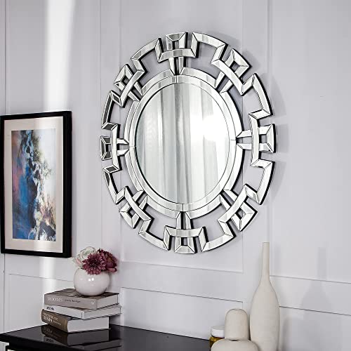 Shyfoy Large Round Mirrors For Wall Decor 31.5", Modern Decorative Wall Mirror Living Room Decor Geometric Openwork Design, Wall Mounted Accent Mirror For Bedroom, Fireplace, Entry Hallway #TOP4