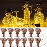 YJFWAL Upgraded 12 Pack Solar Wine Bottle Lights, 20 LEDs Waterproof Copper Light, Bottle Light Fairy Cork String Lights for Yard Patio Decor, DIY Birthday Gift for Mom Grandma Girlfriend(Warm White)