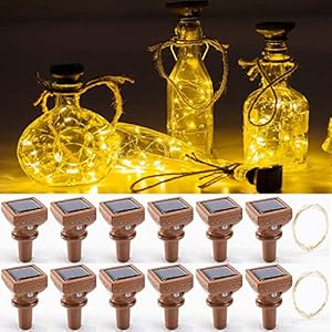 YJFWAL 2024 Upgraded 12 Pack Solar Wine Bottle Lights,20 LED Solar Operated Mini Copper String Lights for Wine Bottles with Cork Christmas, Outdoor, Wedding Decor, Halloween Decor(Warm White)