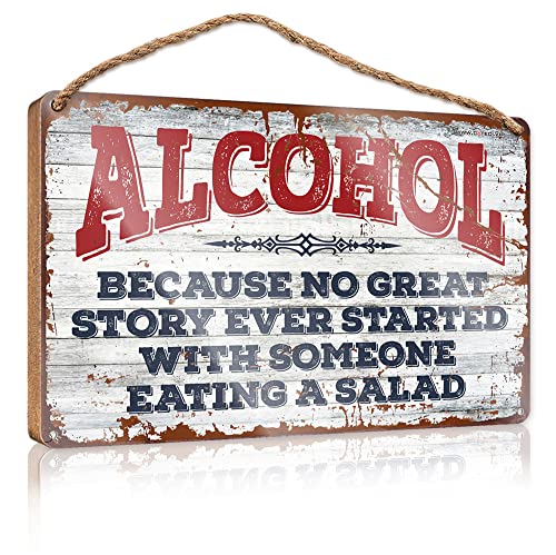 Placa colgante con texto en inglés 'Because No Great Story Ever Started With Someone Eating A Salad', letrero de madera para puerta, decoración de porche delantero (tamaño: 23 x 35 cm)