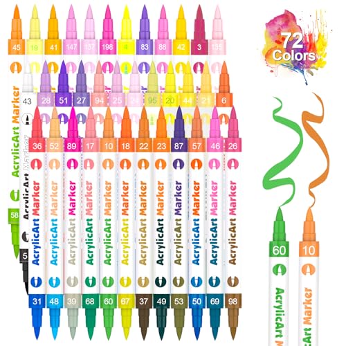 ATDOALL 36Pcs Acrylic Paint Pens Markers, 72 Colors Upgraded Dual Brush Tip and Dual Colors Paint...