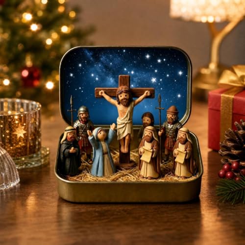 2 PCS Mini Jesus Figures Christmas Nativity in a Tin Box Nativity Scene - image 3