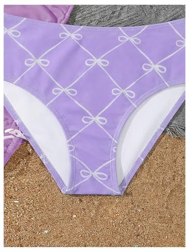 Image of RoseSeek Girl's 3 Piece Cute Bowknot Bathing Suit Halter Triangle High Waisted Swimsuit with Beach Cover Up Skirt