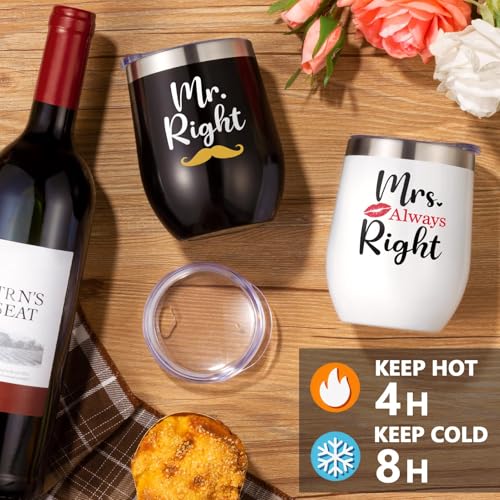 Image of Anniversary Engagement Gift for Couple, Wine Cooler Bag Gifts for Men Women | Bridal Shower Wedding Gifts for Bride Newlywed Husband Wife, Mr and Mrs Wines Baskets Gift Set w / Tumbler & Wines Accessories