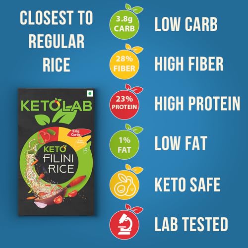 Image of Ketolab Keto Orzo Filini Rice, 100 Gms, 1 Pack, 3.8g Net Carb & 16g High Protein /Serving, Identical to Regular Rice, Ultra Low Carb, Pre-Biotic High Fibre, Low GI, For Keto Diet & Weight Loss
