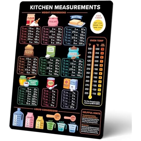 Levain & Co Kitchen Conversion Chart Magnet Dark for Easier Cooking & Kitchen Baking - Vintage Kitchen Useful Gadgets - Cute Kitchen Accessories - Cooking & Baking Accessories - Gifts for Bakers Cover