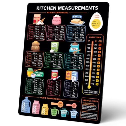 Levain & Co Kitchen Conversion Chart Magnet - Dark for Easier Cooking & Baking - Vintage Useful Gadgets - Cute Accessories - Cooking & Baking Accessories - Gifts for Bakers