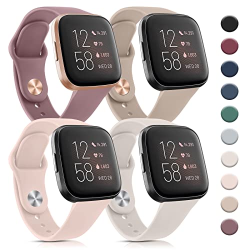 Correas para Fitbit Versa 2/Versa para mujeres y hombres, paquete de 4 pulseras deportivas clásicas de silicona suave de repuesto para Fitbit Versa Lite/Versa 2/Versa SE