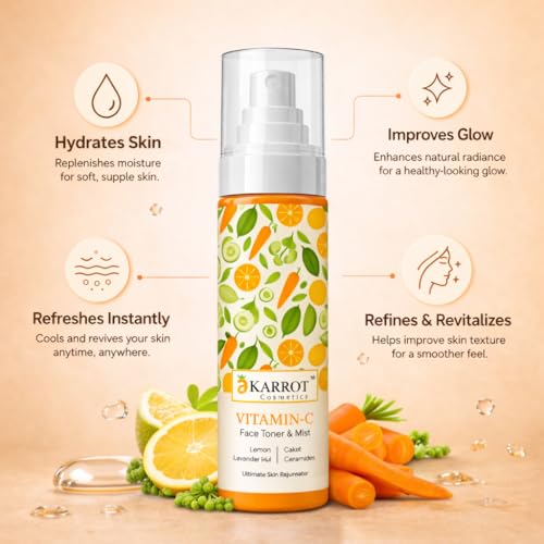 Image of Karrot Vitamin C Face Toner & Mist 100ml for Skin Rejuvenation & Dark Spots - with Kakadu Plum, Ethyl Ascorbic Acid, Niacinamide, Ceramides & Carrot, pH Balanced