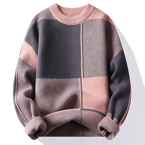 Men's Fashion Knitted Sweaters Winter Warm Casual Color Block Long Sleeve Round Neck Pullover Tops Loose Fit Knitwear2