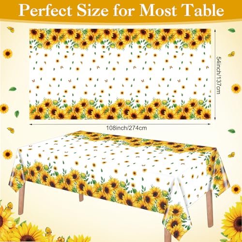 Image of Ganeen 3 Pcs Sunflower Tablecloths Disposable Plastic Yellow Floral Party Table Cloth Waterproof Rectangle Table Cover for Indoor Outdoor Birthday Baby Shower Sunflower Party Decoration, 54 x 108 Inch