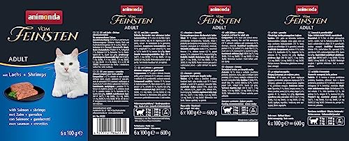 animonda vom Feinsten Katzenfutter nass mit Lachs + Shrimps (6 x 100g), getreidefreies Katzenfutter nass ohne Zucker, mit frischen, fleischigen Zutaten