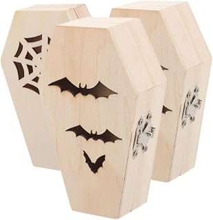 Mobestech Halloween Bat Coffin Jewelry Box Wooden Candy Gift Organizer 3pcs | Khaki Portable Set, Lightweight Sturdy Finish, Elegant Packaging for Holiday Gifting and Outdoor Events