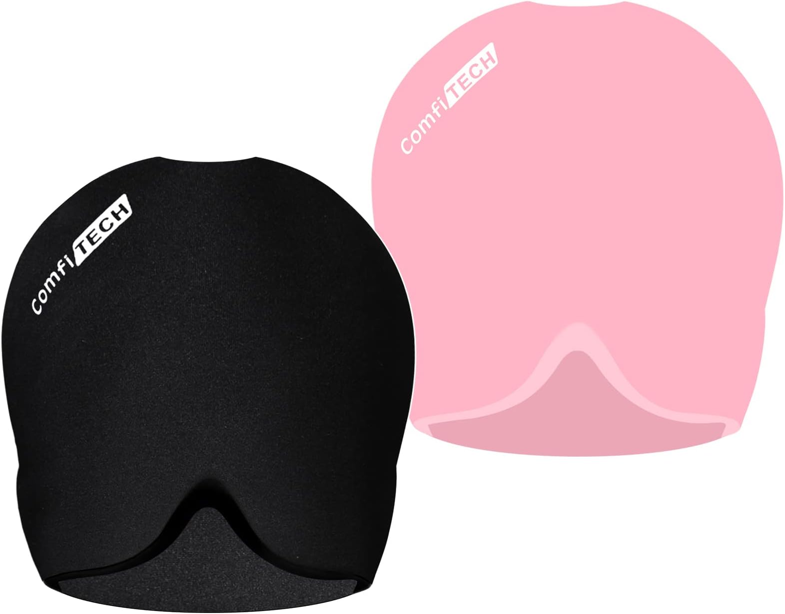 ComfiTECH Head Ice Pack Wrap Cold Cap Cooling Gel Hat, Medium, Black and Pink, 2 Packs