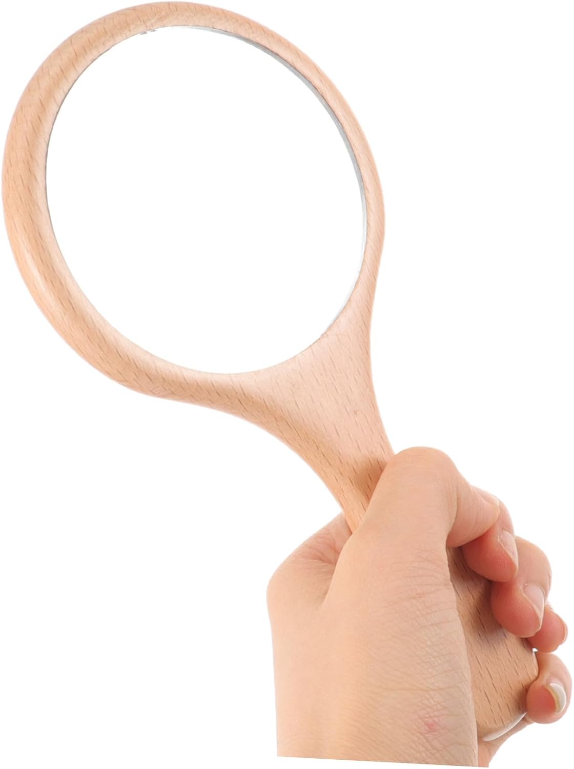 Vintage Wooden Handheld Makeup Mirror with Solid Wood Handle Compact Portable Cosmetic Mirror for Vanity and Travel with Pattern Suitable for Bedroom and Bathroom Use