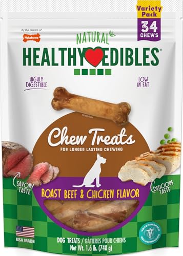 Image of Nylabone Healthy Edibles Dog Treats, Roast Beef & Chicken Flavor, 34 Count | X-small, roast beef & chicken flavor, natural dog chews, made in USA, long lasting chews for small dogs up to 15 lbs