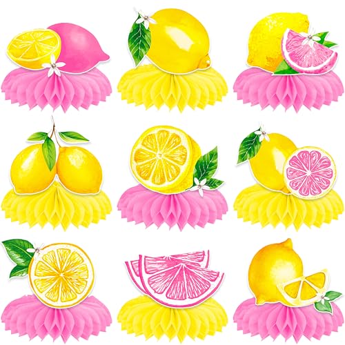 12Pcs Lemon Honeycomb Centerpieces Pink Lemon Table Toppers, Summer Citrus Fruit...