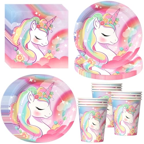 PYAILI Lot de 52 pièces thème licorne Assiettes, gobelets et serviettes pour fêtes, pour 16 invités