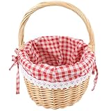DEARMAMY Vintage-Osterkorb Aus Weide Klein: Süßer Leerer Picknickkorb – Rot Kariert Mit Griff Für Eier Süßigkeiten Ernte Blumenmädchen Hochzeitsdekoration