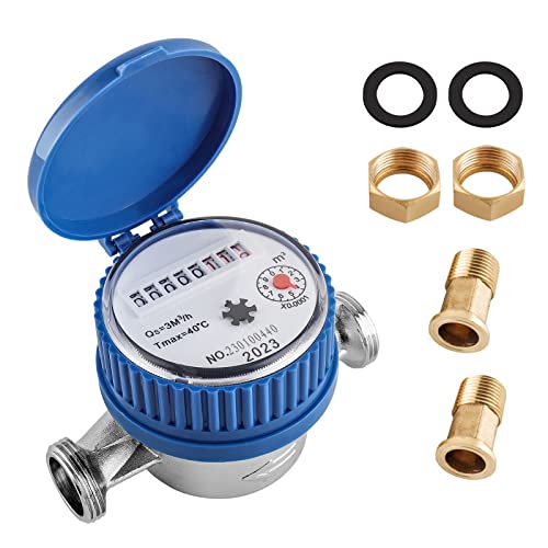 ColdShine Wasserzähler 1/2 Anschlussgewinde Einkanal-Trockenwasserzähler Wasseruhr Garten Kaltwasserzähler für Hausgärten