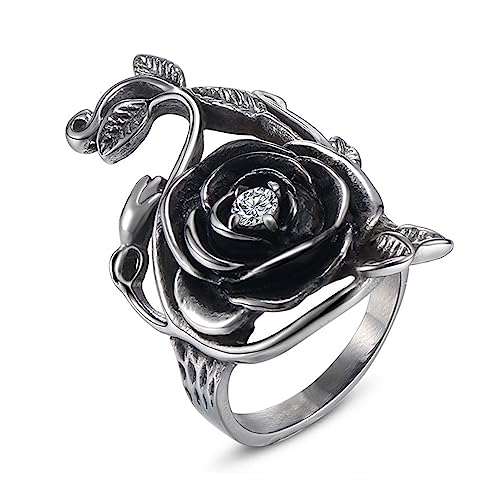 Women Rose Flower Statement Ring Vintage Knuckle Joint Bands for Wedding Dating Promise Anniversary, Size 6-11