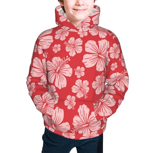 Red Hibiscus Flower Kids Pullover Hoodies Boys Sweatshirts Girls Athletic Clothes with Pocket2