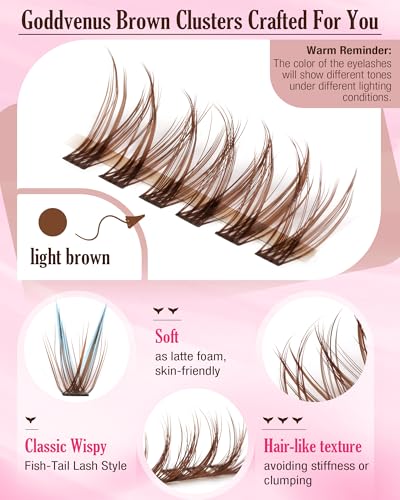 Image of Brown Lash Clusters Kit Natural 300Pcs Wispy Lashes Cluster Eyelash Cluster Extensions Kit C Curve Individual Lashes Extensions Kit For DIY Waterproof & Long - Lasting (Light Brown10-16mm)