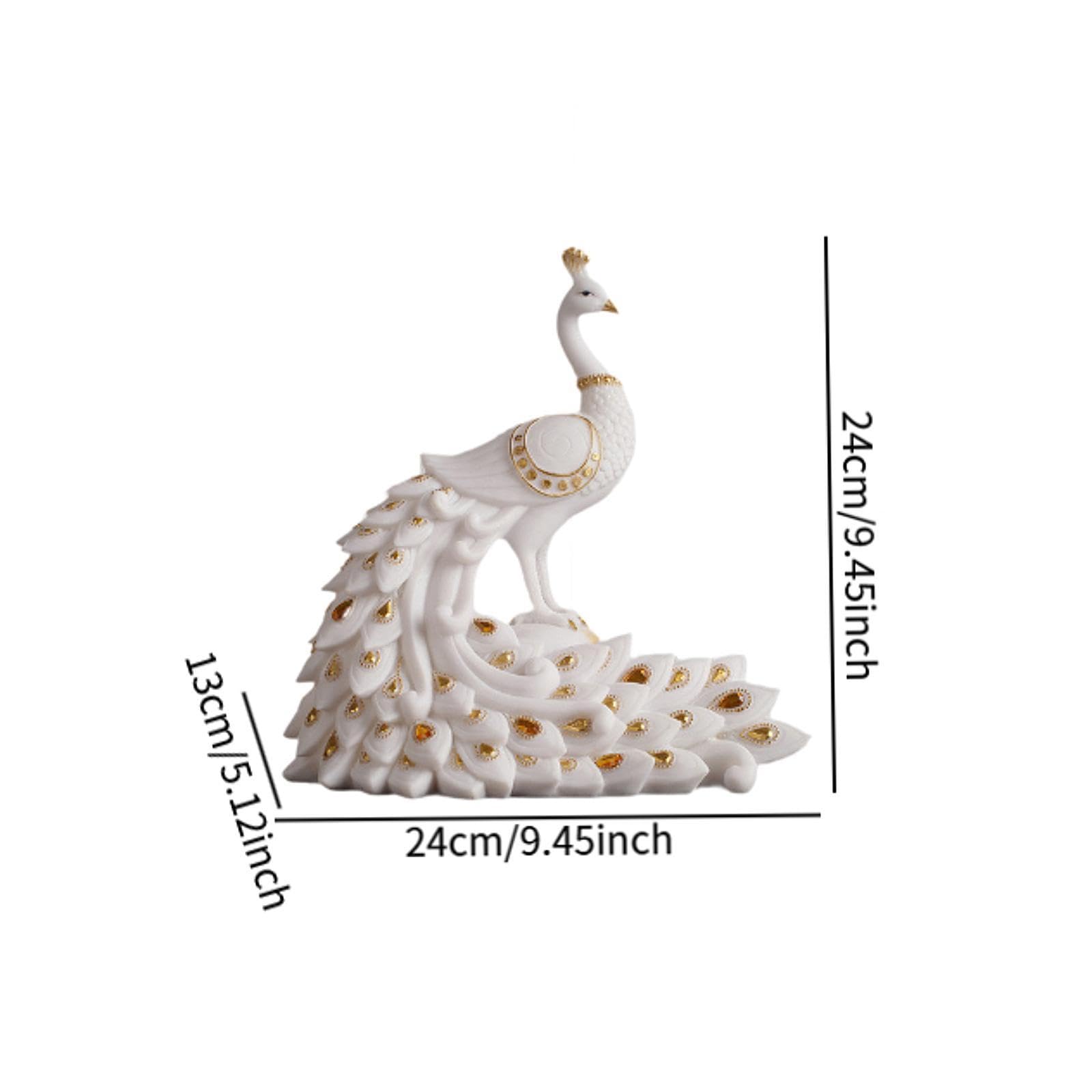 Figurine de Paon En Résine pour Décoration de Bureau et Intérieur, 24cmx13cmx24cm