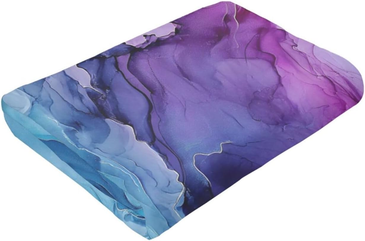 Purple Blue Background in a Watery Style Blanket Throw Bedding Room Decor Flannel Blankets for Bed Sofa 80"x60"