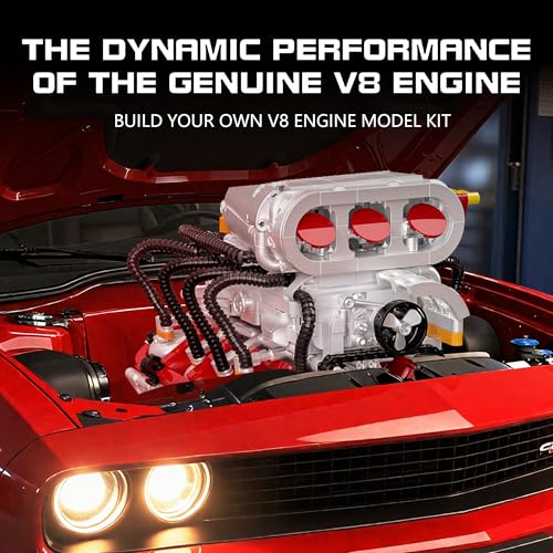 Image of V8 Engine Model Kit, Runnable Model Engine Building Kits for Adults & Kids 8-14+, Build Your Own Visible STEM Car Engine with Motors, 2347PCS DIY STEM Building Blocks Sets Gifts for Adults Boys Girls