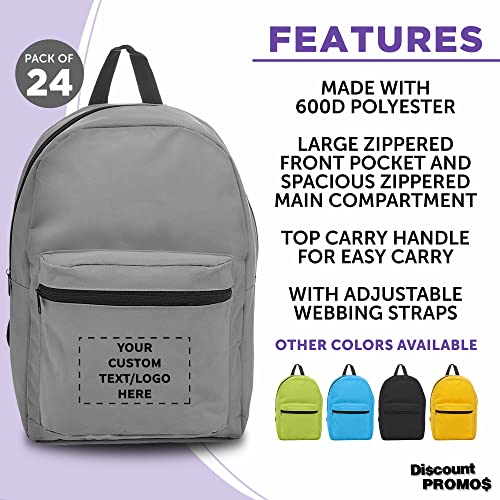 DISCOUNT PROMOS Custom Sprout Econo Backpacks Set of 24, Personalized Bulk Pack - Economical Backpack for Everyday Use, Perfect for Travellers, and More - Grey2