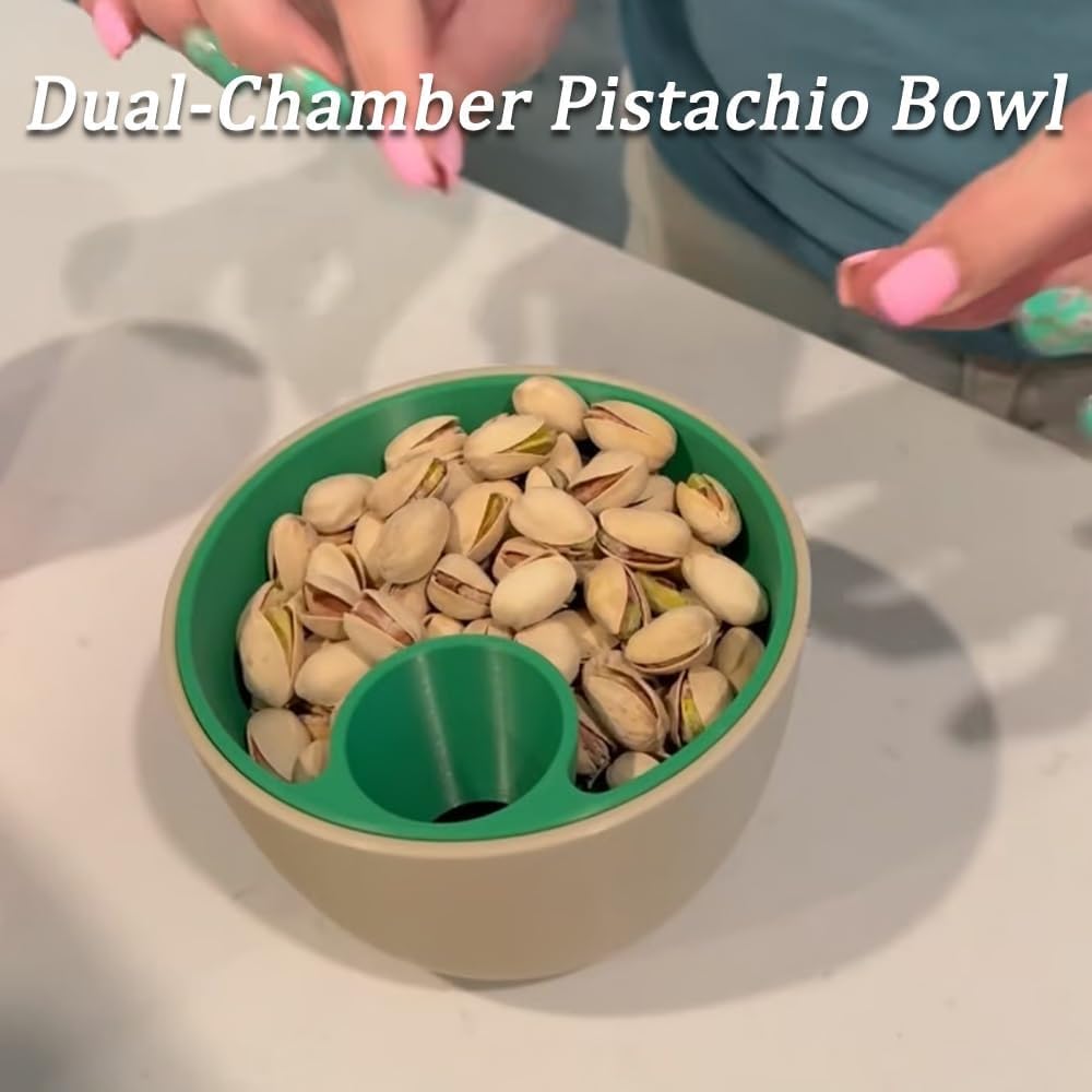 3D-bedruckte Nuss- und Samenschüssel, Doppelkammer-Pistazien-Schüssel-Set mit Schalen-Aufbewahrungshalter, große Doppelschalen, Snack-Servierschalen für Pistazien, Erdnüsse, Edamame, Nüsse, Früchte