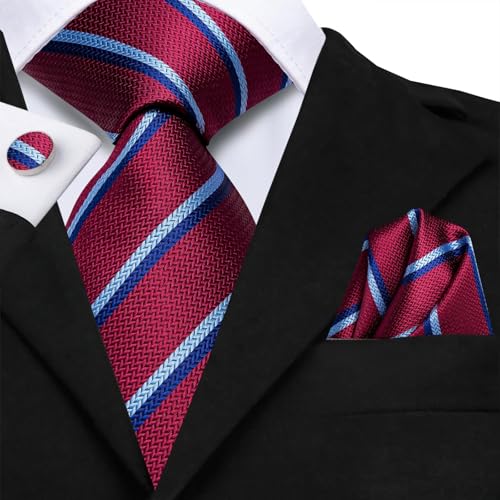 Image of Dubulle Mens Paisley Striped Tie Woven Necktie for Men and Handkerchief Cufflinks Set Wedding Formal Business