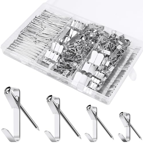 Image of 304 Pieces Picture Hanging Kit, 10lb, 30lb, 50lb and 100lb Picture Hangers, Metal Picture Hanging Hooks with Nails, on Drywall, Wooden Wall(Silver)