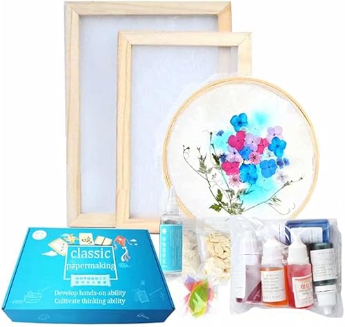 Kit completo de fabricación de papel hecho a mano para niños con marco de pantalla, gran regalo para niñas y niños, papel de 5.8 x 8.2 pulgadas (A5)