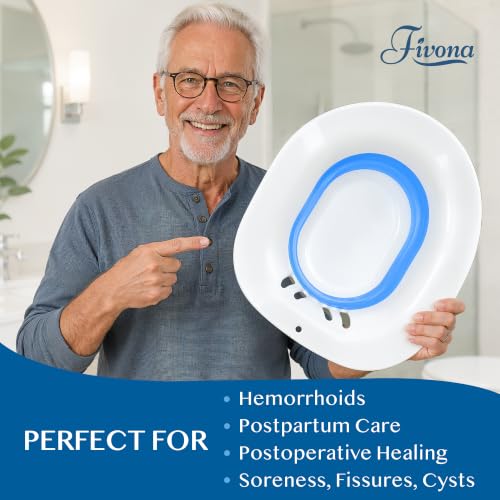 Image of Fivona Sitz Bath for Toilet Seat Postpartum and Hemorrhoids Care - Yoni Steam Seat - Foldable Basin for Epsom Salt Soak - Portable Bidet BPA Free Temperature Resistant - Universal Fit - Blue