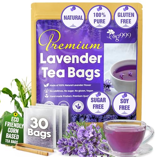 Image of TOG999, Premium 30 Lavender Flower Tea Bags, 100% Natural & Pure. Loose Flower Lavender Herbal Tea. No Sugar, No Caffeine, No Gluten, Vegan.
