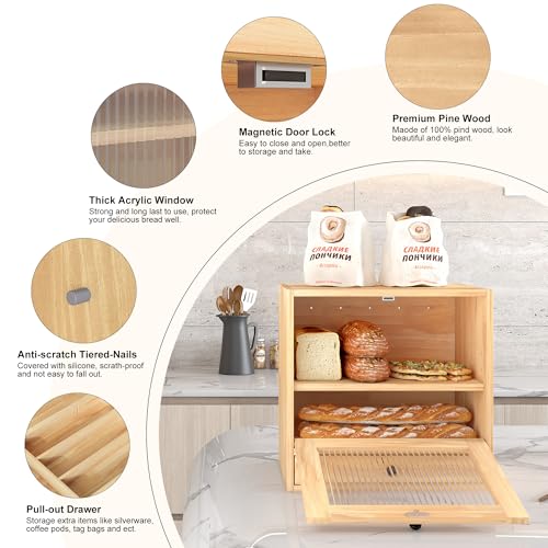 Caja de pan Alpeir para evitar el pan blando con madera y 3 niveles 8