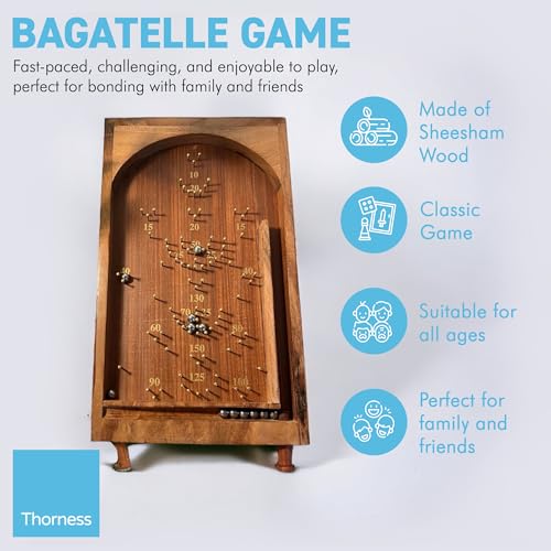 Thorness Classic vintage style TABLETOP PINBALL BAGATELLE GAME, Brown, 34cm (L) x 20cm (W) 7.5cm (H) - Image 2