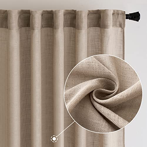 MIULEE Taupe Linen Curtains 96 Inch Long for Bedroom Living Room, Soft Thick Linen Textured Window Drapes Semi Sheer Light Filtering Back Tab Rod Pocket Burlap Look Farmhouse Country Decor, 2 Panels