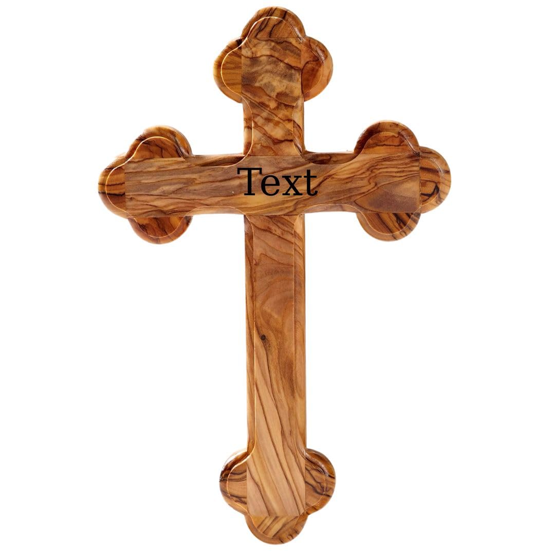 KASSIS Personalized Olive Wood Hanging Wall Crucifix with Rounded Edges 18 cm – Handmade Cross from Bethlehem – Confirmation, Communion & Baptism Gift – Religious Christian Home Decor