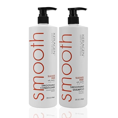 Keragen - Champú y acondicionador suavizante con queratina y colágeno para todo tipo de cabello, sin sulfato, 32 oz - Hidrata, fortalece, protege el