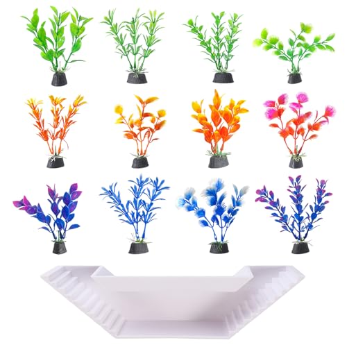 QINGYIWL Túnel de acuario subterráneo con 12 plantas decorativas para acuario, túnel subterráneo con plantas de agua artificiales, decoración con plantas de plástico