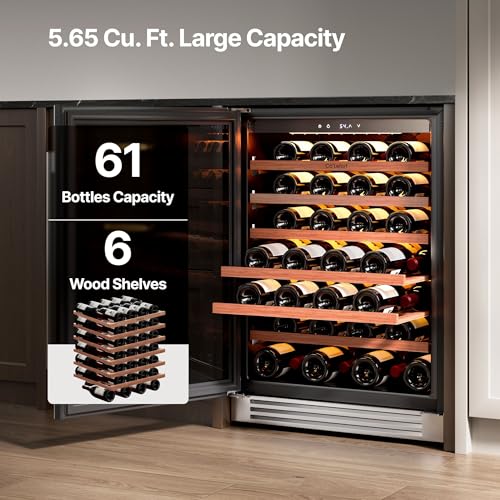 Image of Ca'Lefort 24 Inch Wine Fridge - 61 Bottle Wine Cooler Refrigerator | 40-65F Touch Control, Dual-Pane Glass Door, Adjustable Shelves, 3-Color LED, Built-In or Under Counter for Home Bar /Kitchen