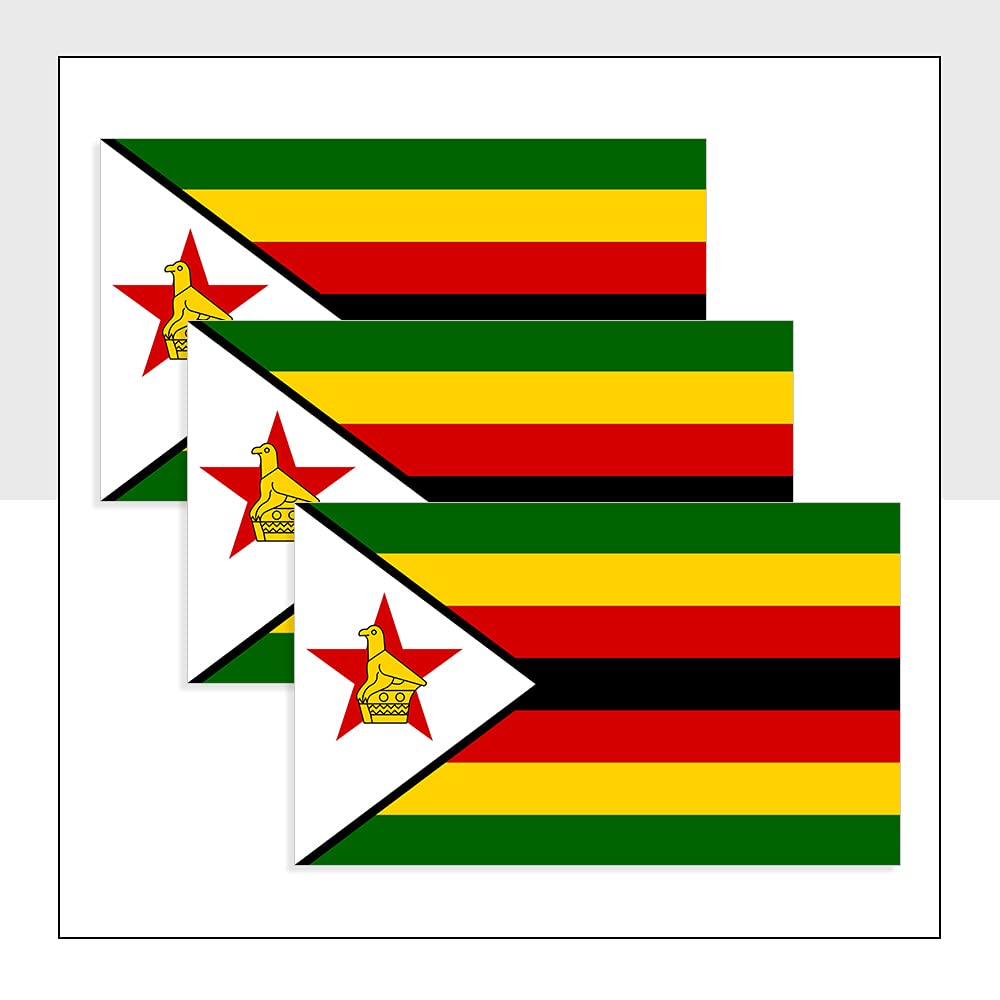 Zimbabwe Flags Stickers Pack of 3 (100 x 60 mm) ZWE Labels for Bike Van Helmet Packwith® #P1162